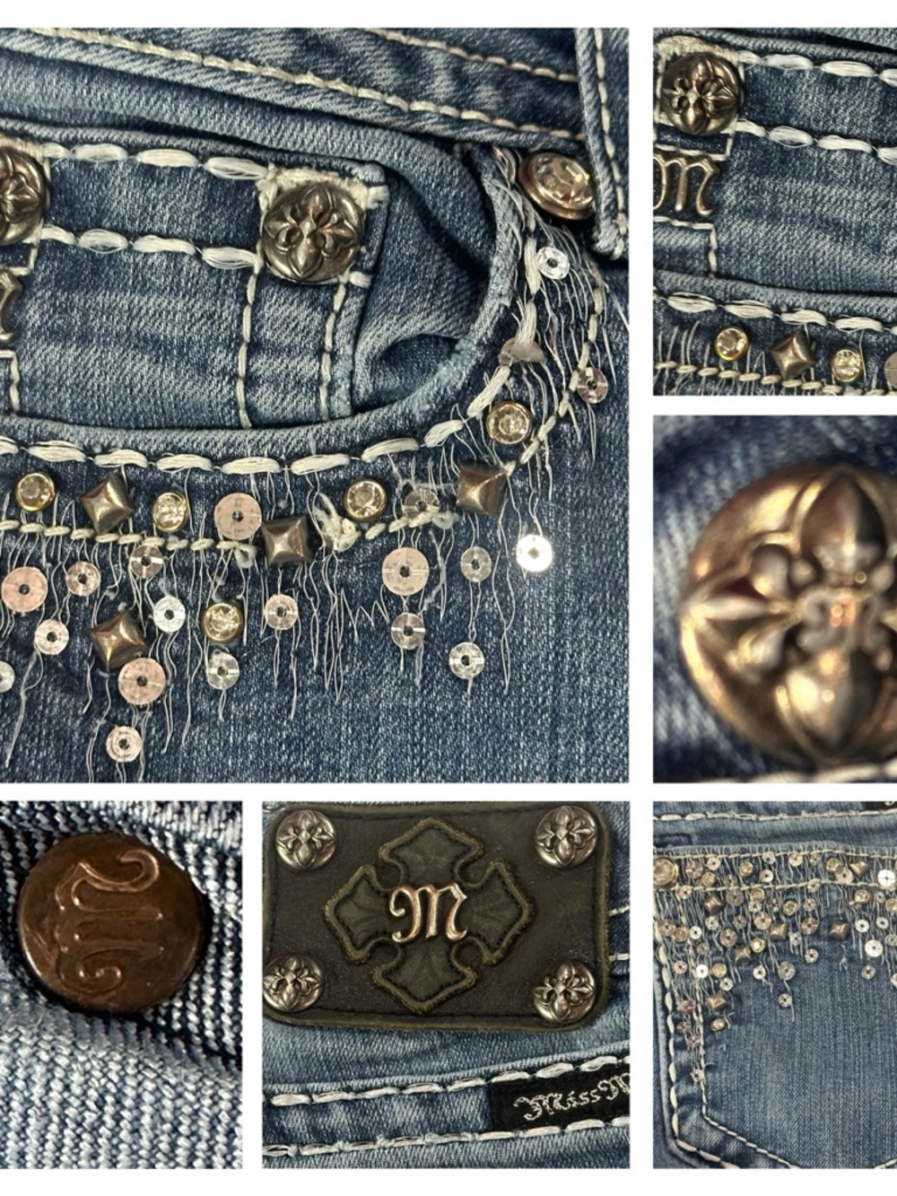 Miss Me Bootcut Jeans Medium Wash Studded Embellished Buckle Womens Size 27 - Picture 8 of 10